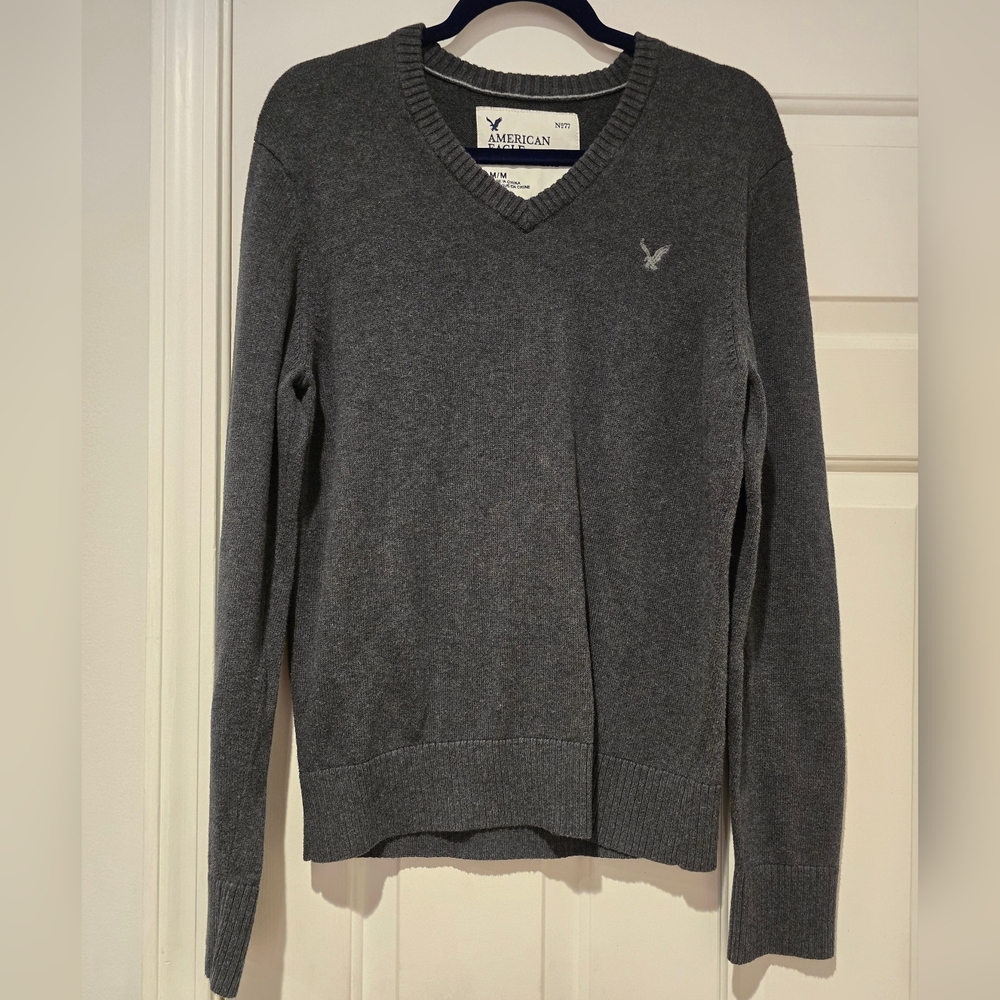 American Eagle Outfitters Sweater Mens Medium Heathered Gray V-Neck Pullover